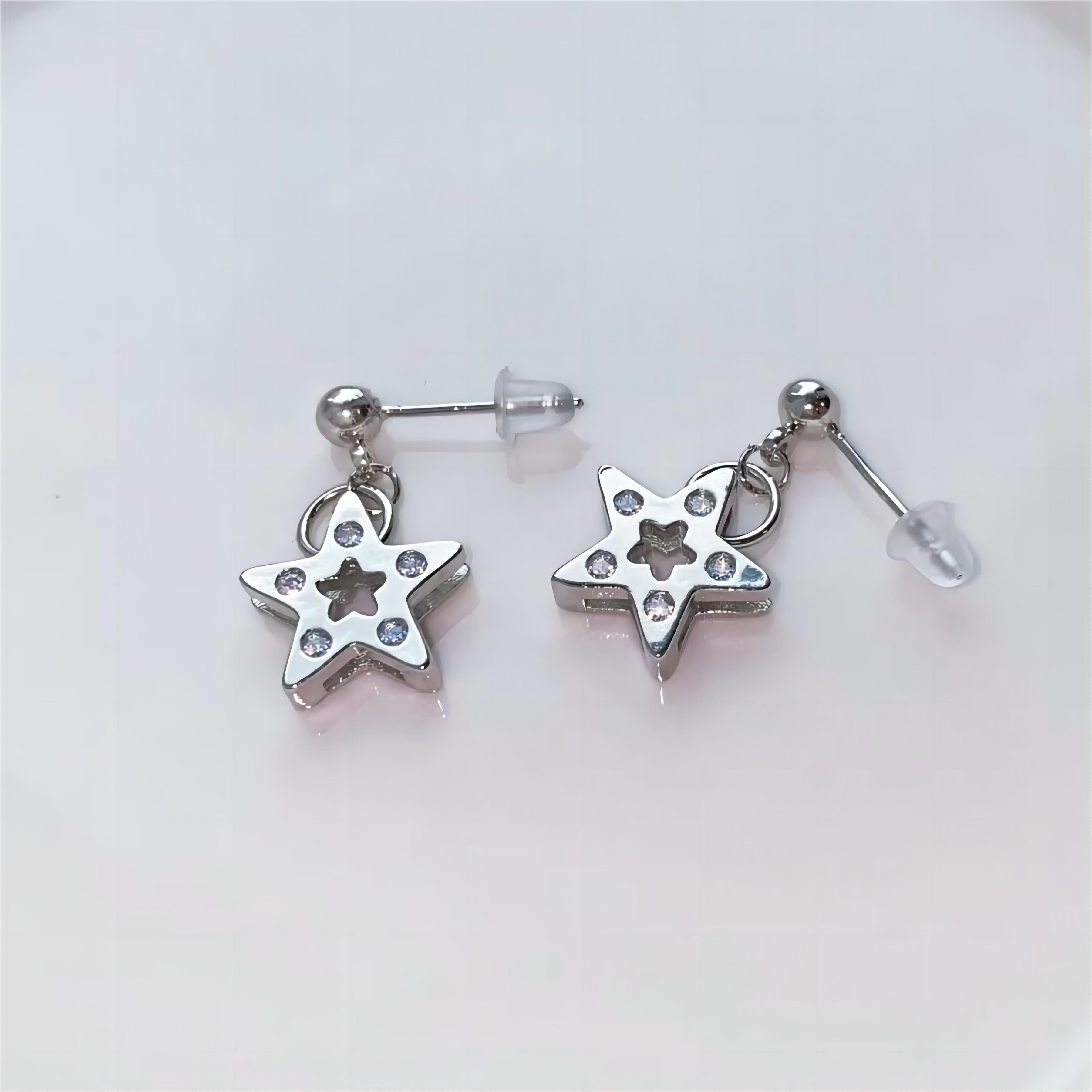 Chic CZ Inlaid Dangle Star Earrings