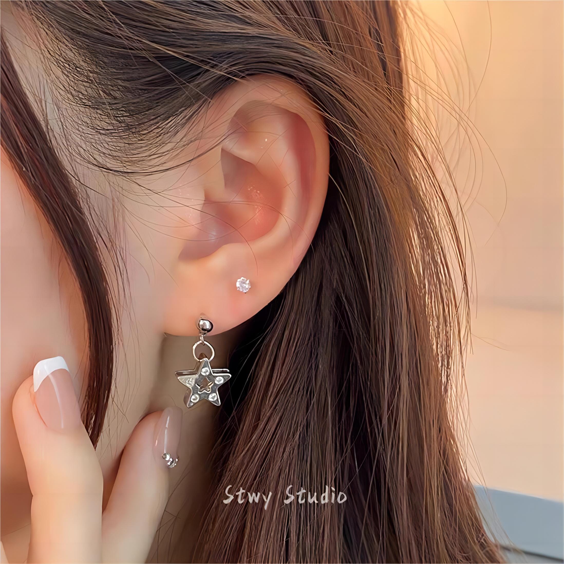 Chic CZ Inlaid Dangle Star Earrings