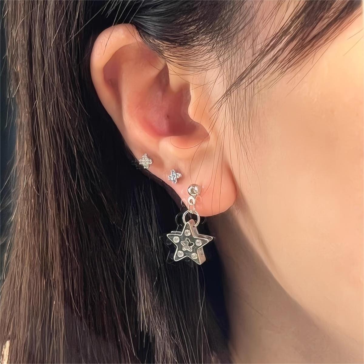 Chic CZ Inlaid Dangle Star Earrings