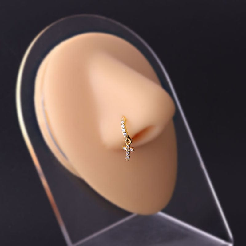 Chic CZ Inlaid Dangling Nose Piercing Nose Hoop