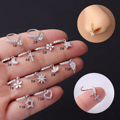 Chic CZ Inlaid Dangling Nose Piercing Nose Hoop