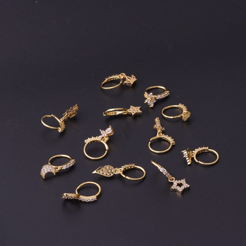 Chic CZ Inlaid Dangling Nose Piercing Nose Hoop