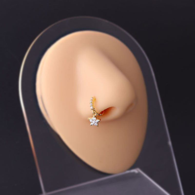 Chic CZ Inlaid Dangling Nose Piercing Nose Hoop