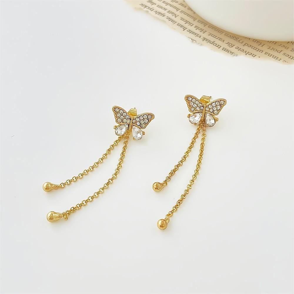 Chic CZ Inlaid Detachable Butterfly Tassel Earrings