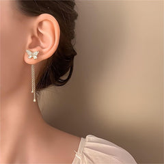 Chic CZ Inlaid Detachable Butterfly Tassel Earrings