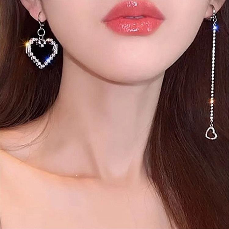 Chic CZ Inlaid Detachable Heart Earrings Necklace