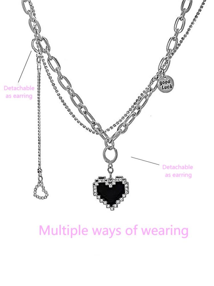 Chic CZ Inlaid Detachable Heart Earrings Necklace