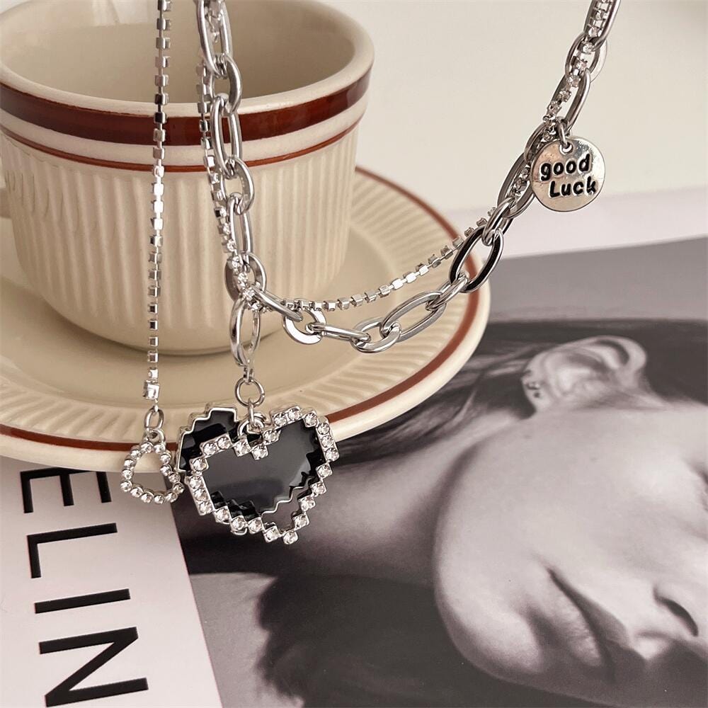 Chic CZ Inlaid Detachable Heart Earrings Necklace