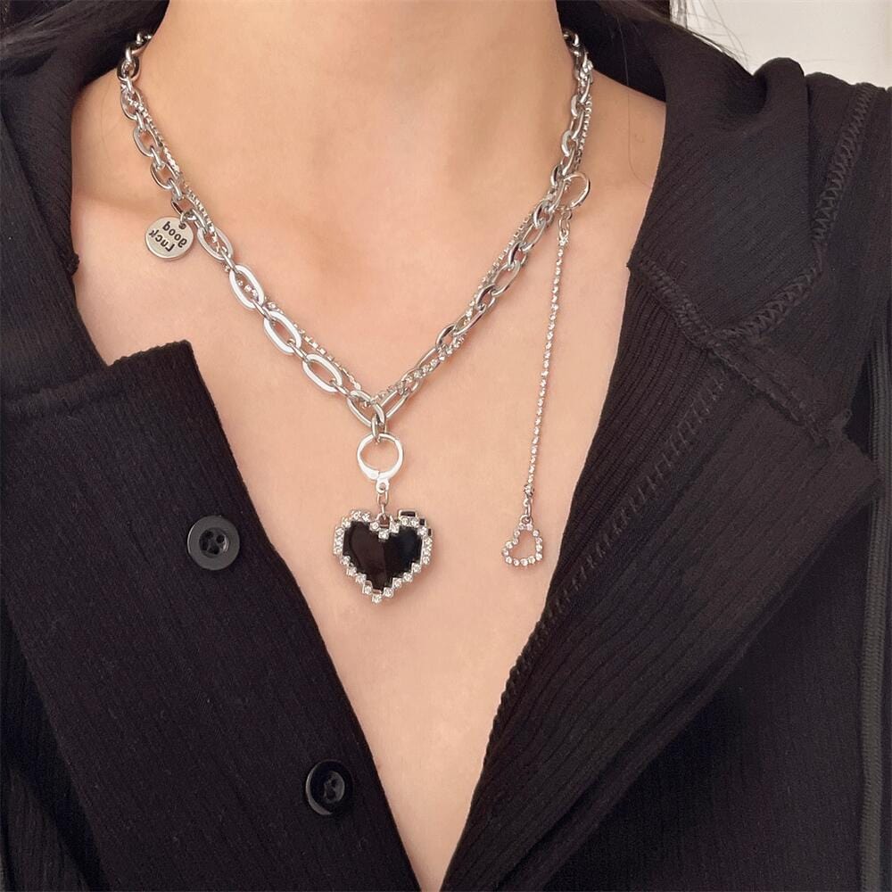 Chic CZ Inlaid Detachable Heart Earrings Necklace