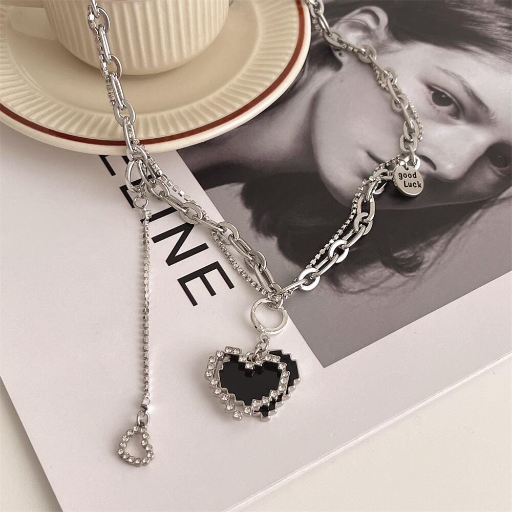 Chic CZ Inlaid Detachable Heart Earrings Necklace