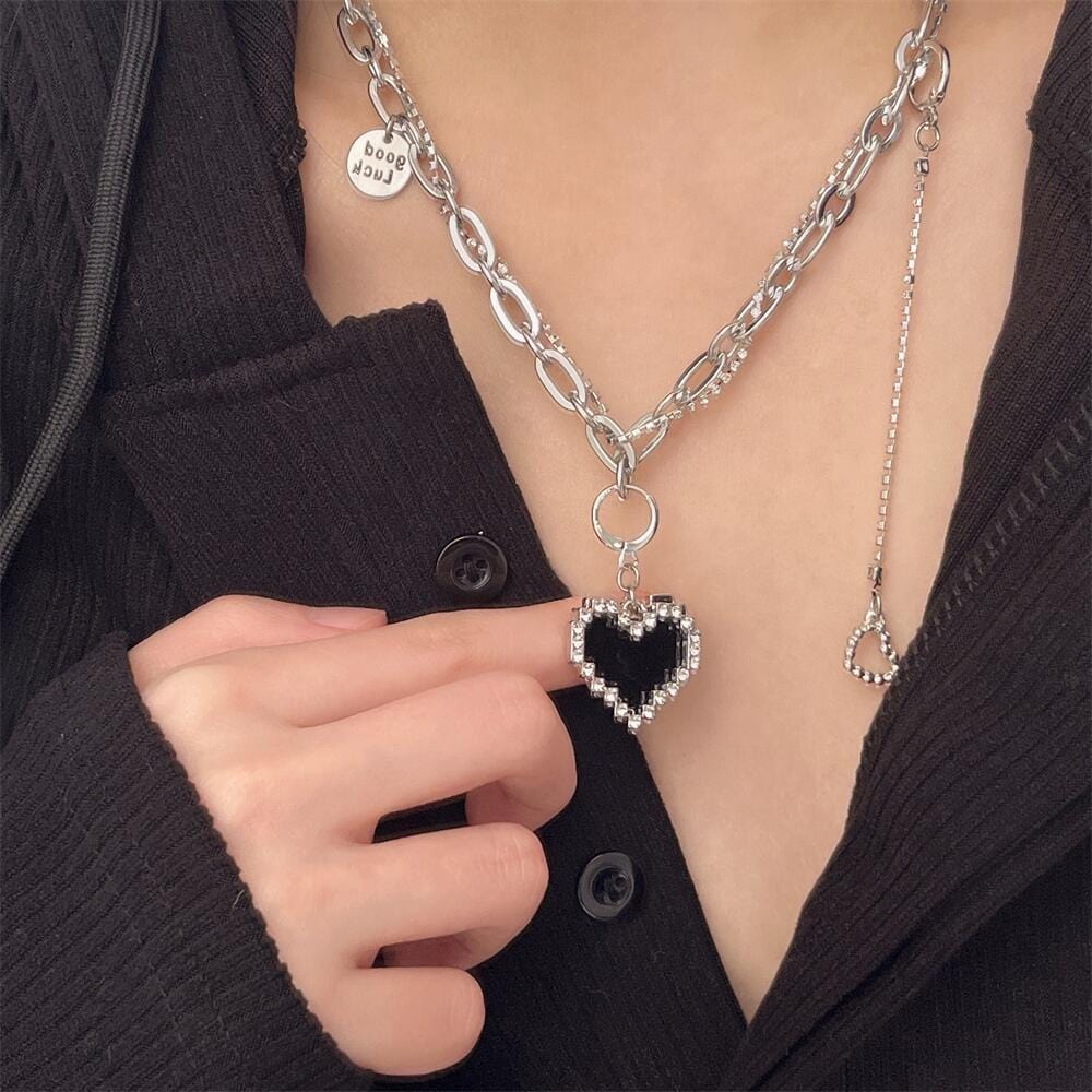 Chic CZ Inlaid Detachable Heart Earrings Necklace