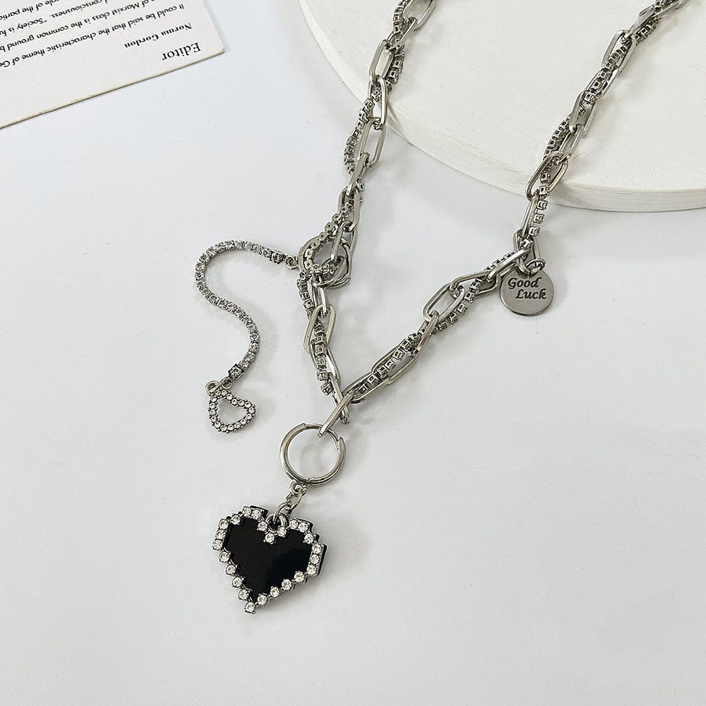 Chic CZ Inlaid Detachable Heart Earrings Necklace