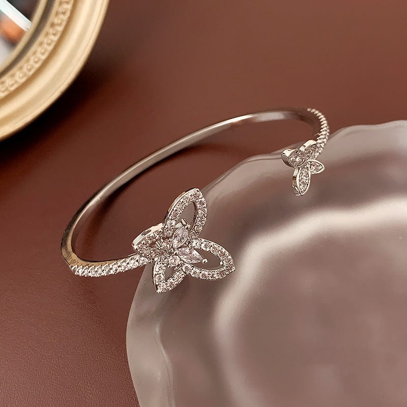 Chic CZ Inlaid Duo Butterfly Bangle Bracelet