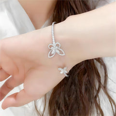 Chic CZ Inlaid Duo Butterfly Bangle Bracelet