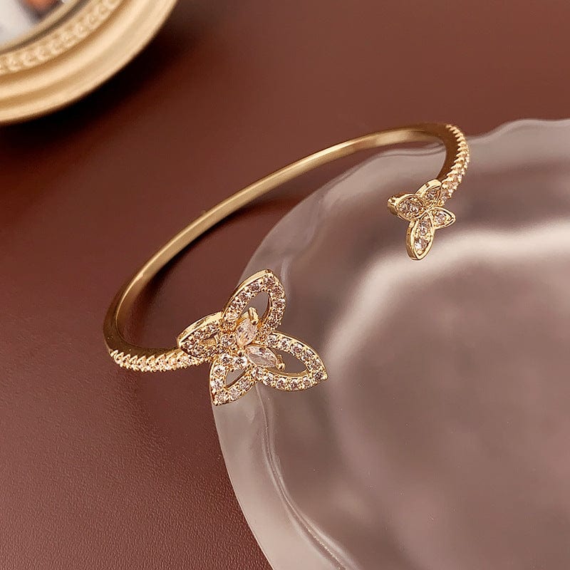 Chic CZ Inlaid Duo Butterfly Bangle Bracelet