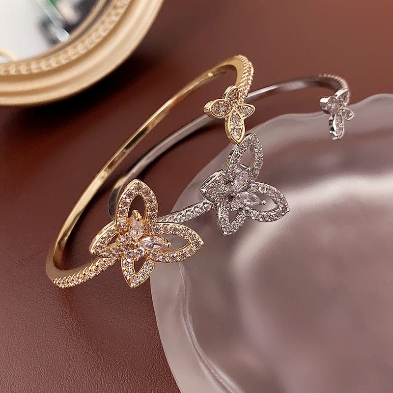 Chic CZ Inlaid Duo Butterfly Bangle Bracelet