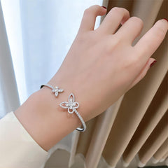 Chic CZ Inlaid Duo Butterfly Bangle Bracelet