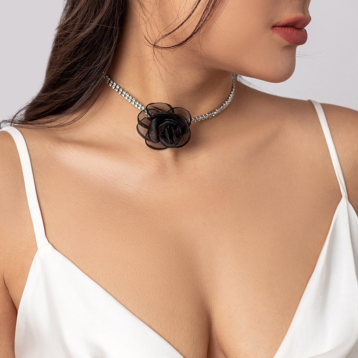 Chic CZ Inlaid Flower Box Chain Collar Choker