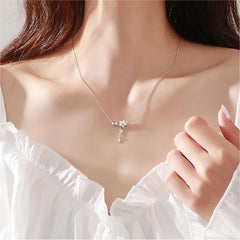 Chic CZ Inlaid Heart Tassel Cherry Blossom Necklace