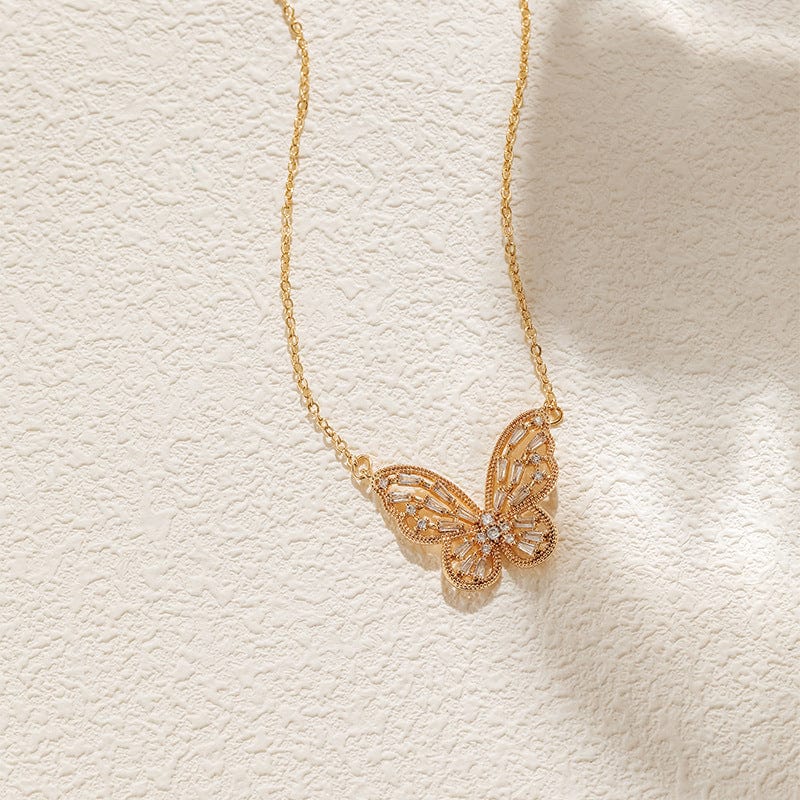 Chic CZ Inlaid Hollowed-out Butterfly Necklace