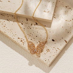 Chic CZ Inlaid Hollowed-out Butterfly Necklace