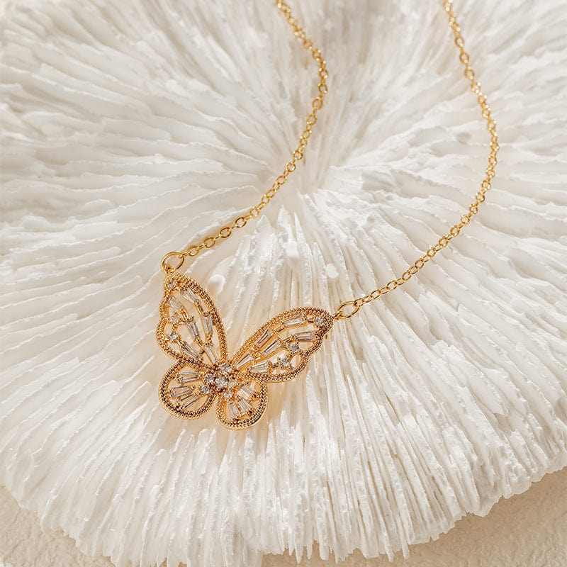 Chic CZ Inlaid Hollowed-out Butterfly Necklace