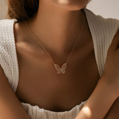 Chic CZ Inlaid Hollowed-out Butterfly Necklace