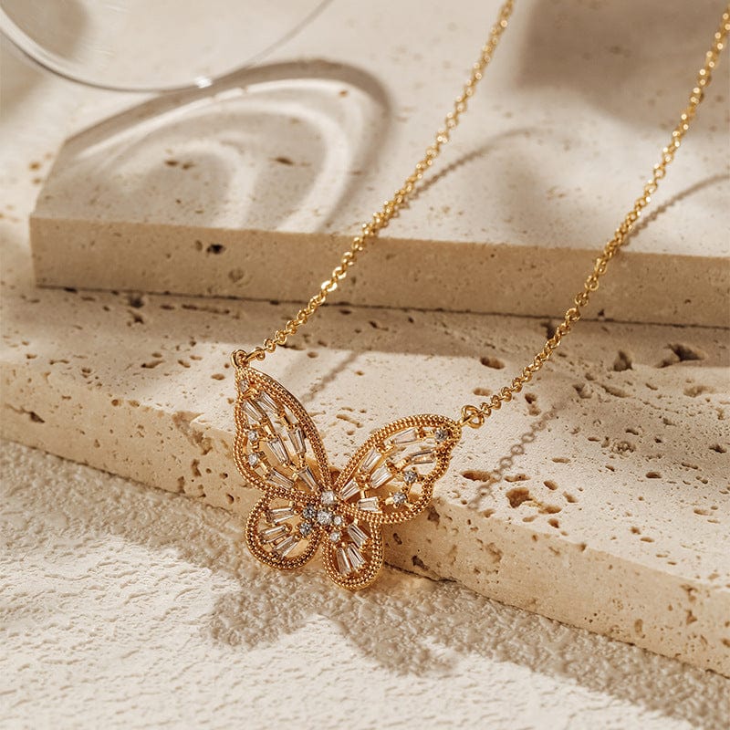 Chic CZ Inlaid Hollowed-out Butterfly Necklace