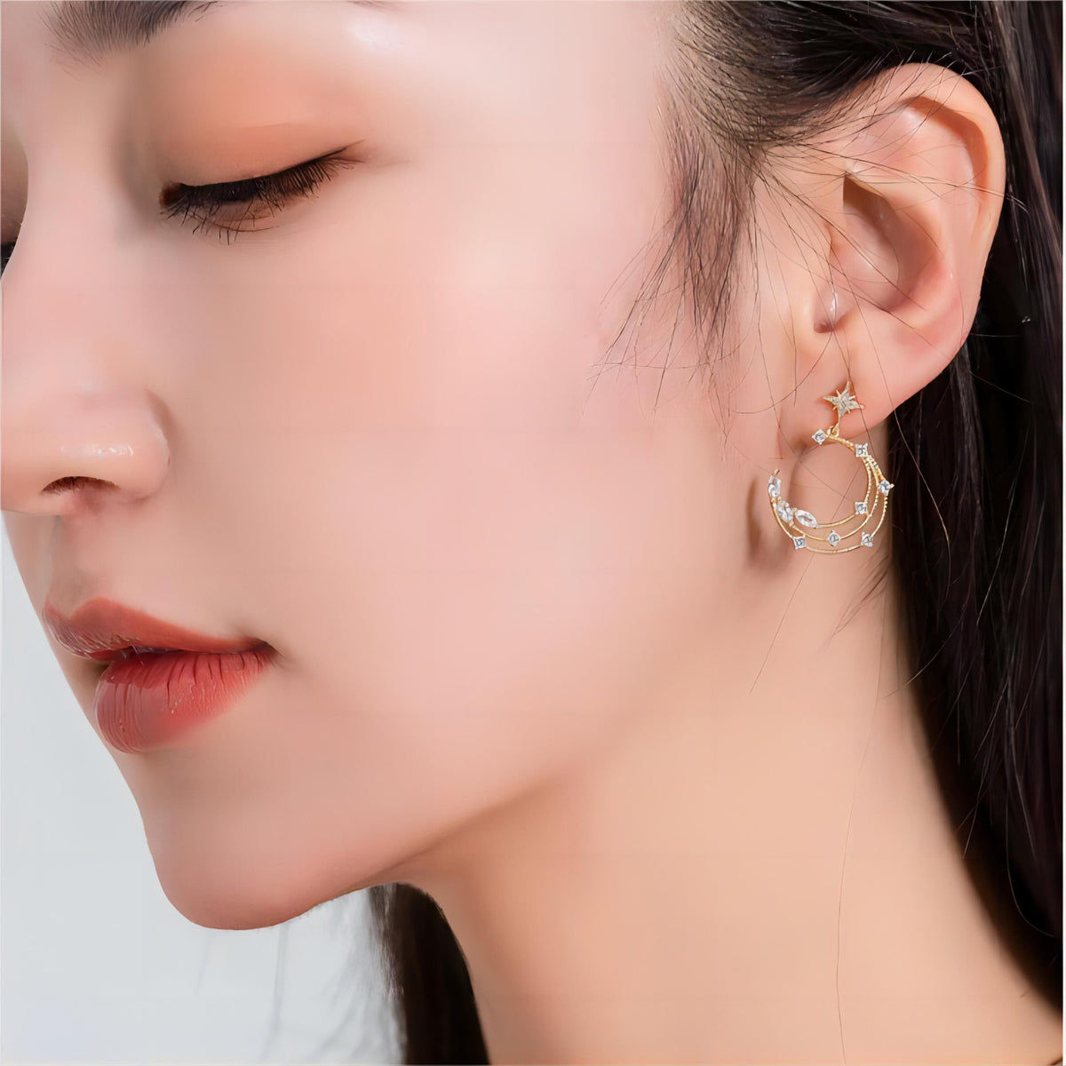 Chic CZ Inlaid Moon Phase Star Dangle Stud Earrings Set