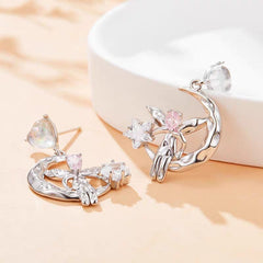 Chic CZ Inlaid Moon Star Angel Dangle Earrings