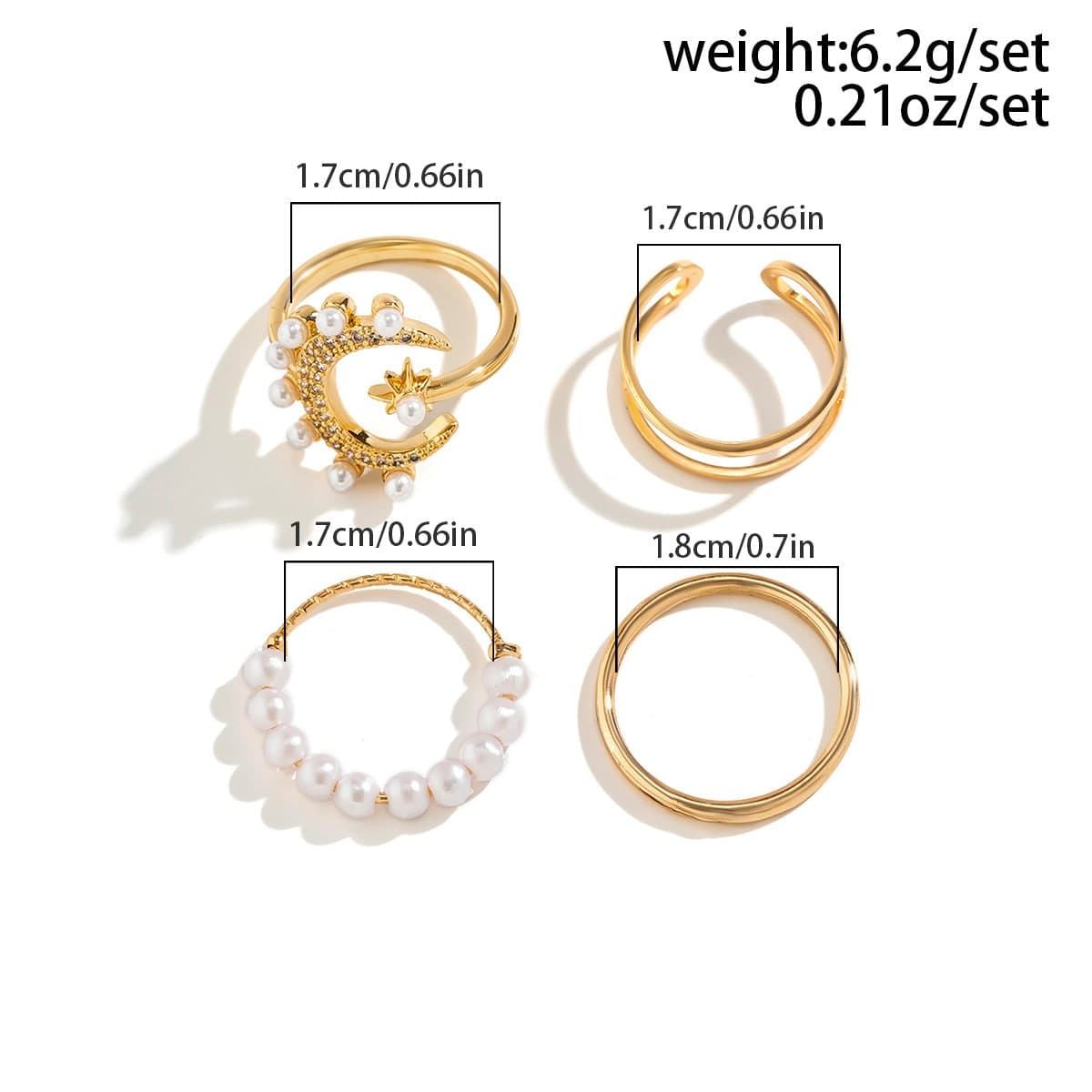 Chic CZ Inlaid Moonphase Star Pearl Ring Set