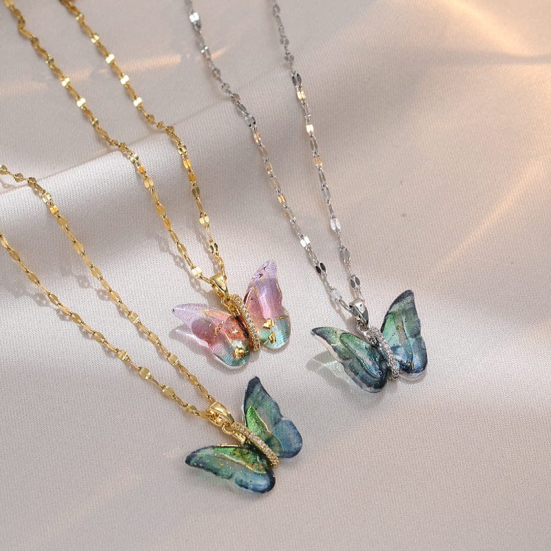 Chic CZ Inlaid Murano Butterfly Chain Necklace