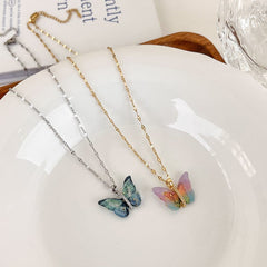 Chic CZ Inlaid Murano Butterfly Chain Necklace