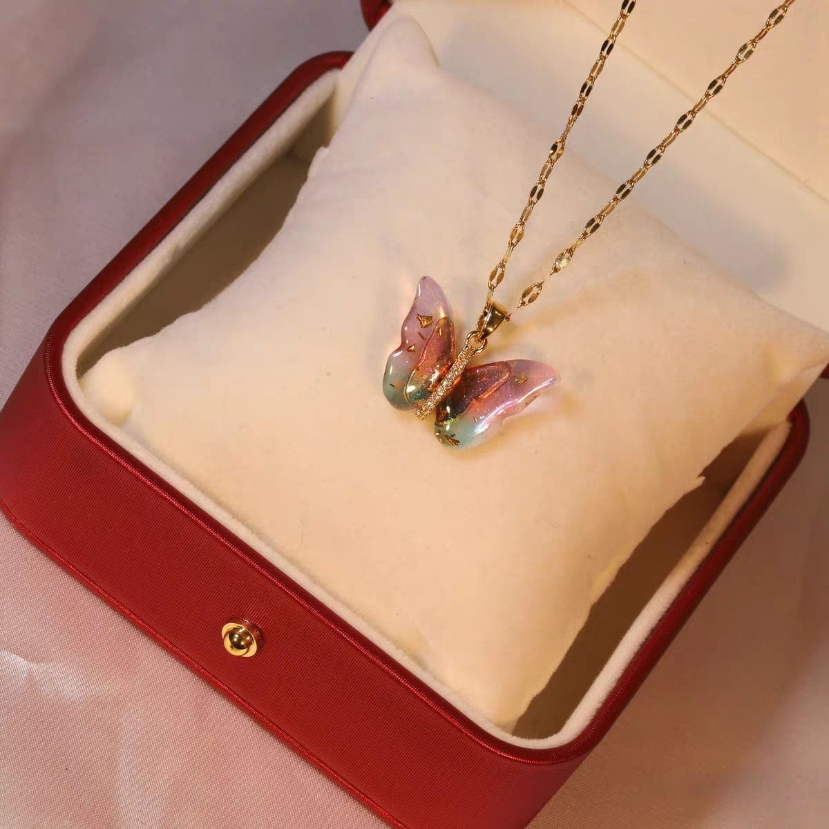 Chic CZ Inlaid Murano Butterfly Chain Necklace