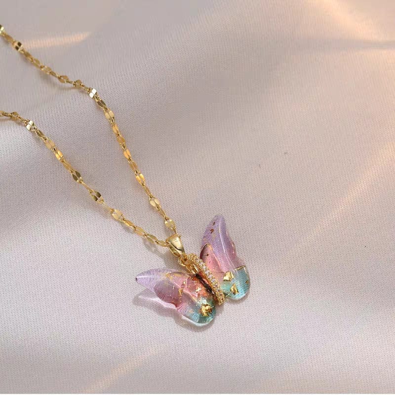 Chic CZ Inlaid Murano Butterfly Chain Necklace