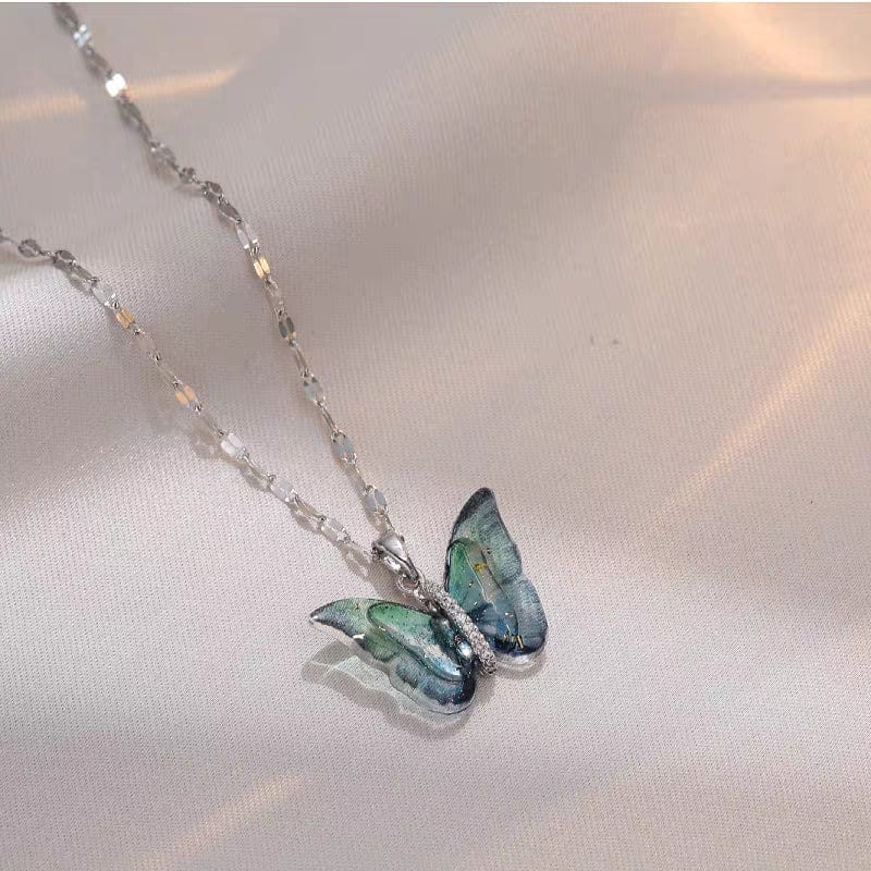 Chic CZ Inlaid Murano Butterfly Chain Necklace