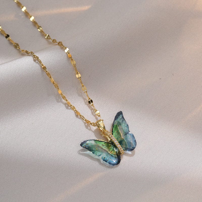 Chic CZ Inlaid Murano Butterfly Chain Necklace