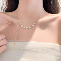 Chic CZ Inlaid Natural Pearl Shell Floral Necklace