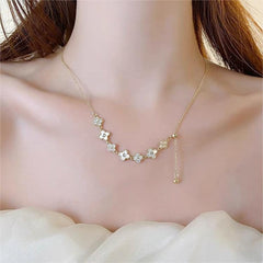 Chic CZ Inlaid Natural Pearl Shell Floral Necklace