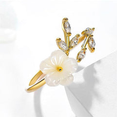 Chic CZ Inlaid Natural Pearl Shell Flower Ring