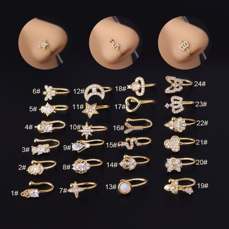 Chic CZ Inlaid Non Piercing Adjustable Nose Ring