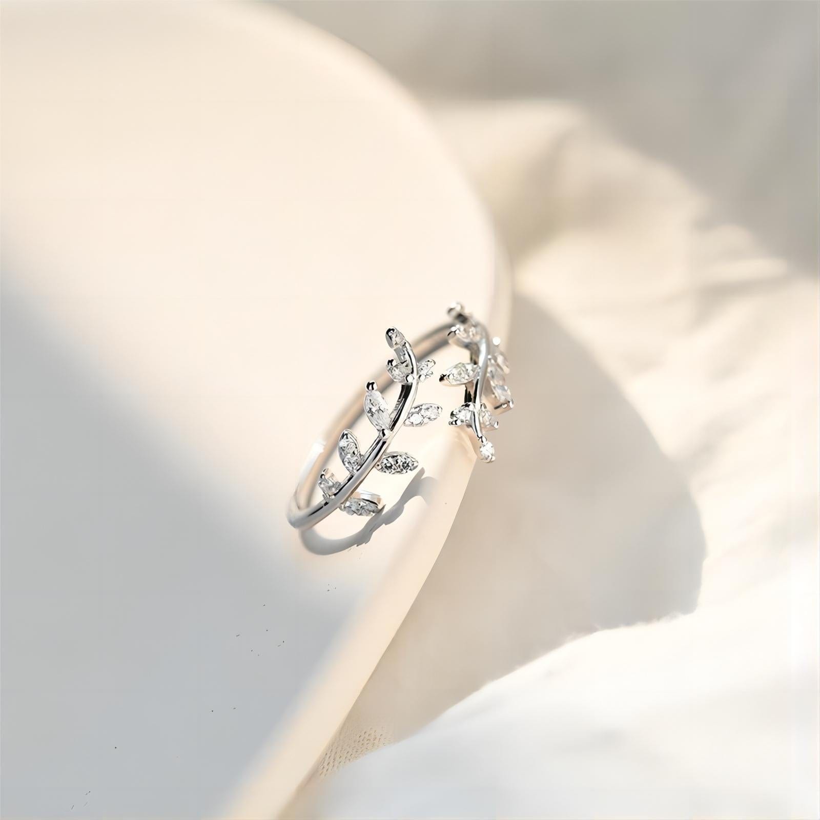 Chic CZ Inlaid Olive Branch Ring