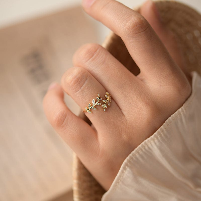 Chic CZ Inlaid Olive Branch Ring