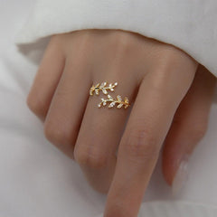Chic CZ Inlaid Olive Branch Ring