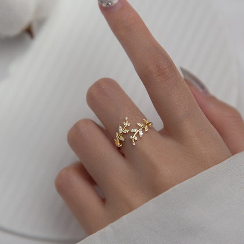 Chic CZ Inlaid Olive Branch Ring