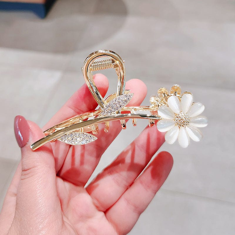Chic CZ Inlaid Opal Daisy Flower Chignon Claw Clip Hair Clip