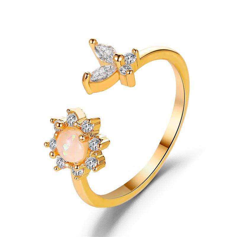 Chic CZ Inlaid Opal Floral Butterfly Ring