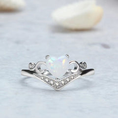 Chic CZ Inlaid Opal Heart Ring