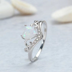 Chic CZ Inlaid Opal Heart Ring