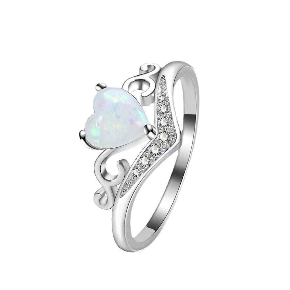 Chic CZ Inlaid Opal Heart Ring